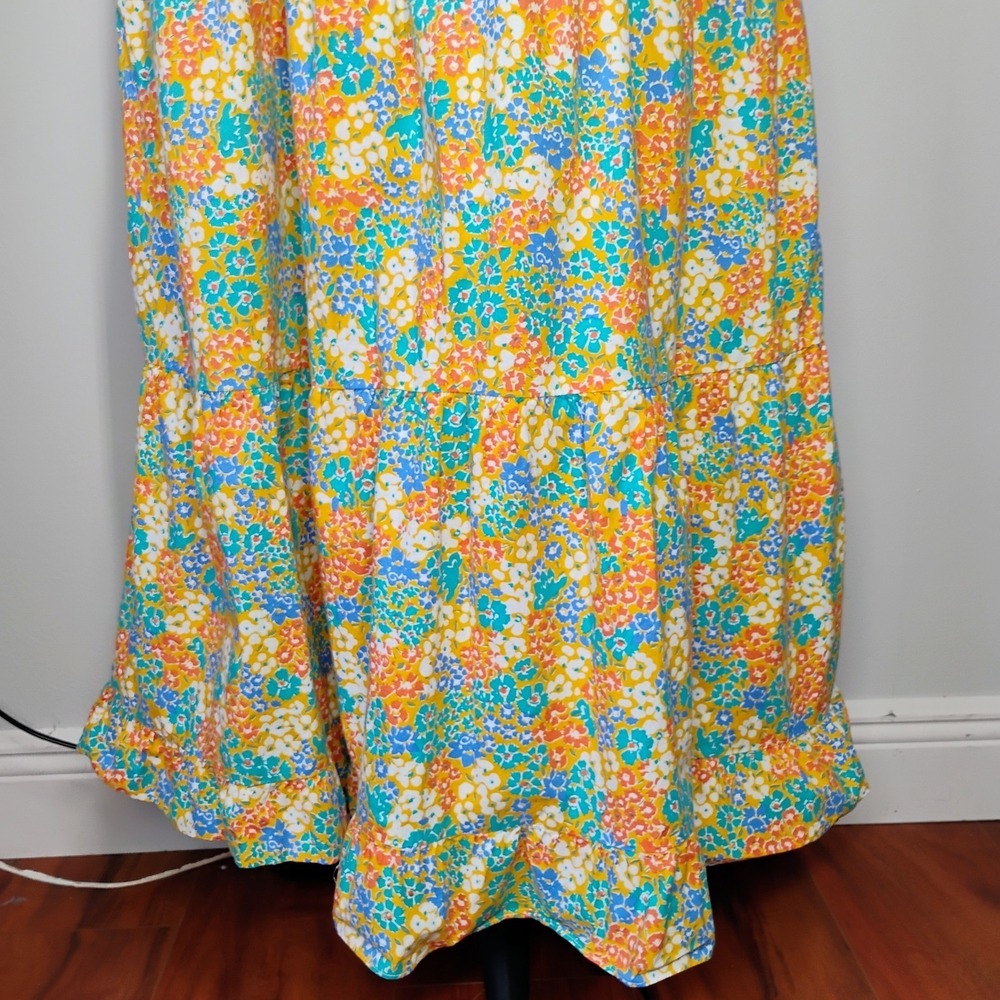 THML Garden Floral Smocked Midi Dress Women Large Tiered Ruffle Cottage Feminine - Picture 3 of 12